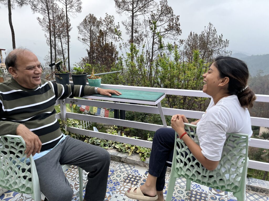 A daughter in law having a funny moment with Father in Law In Ranikhet.