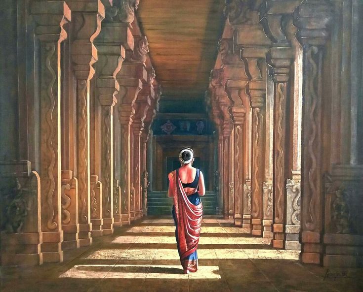 A woman roaming inside beautiful Indian Temple, top 10 places in India